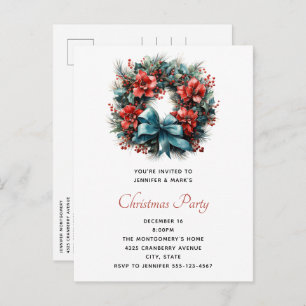 Pine Wreath with Holly Christmas Invitation Postcard