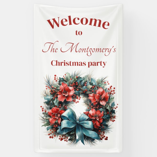 Pine Wreath with Holly Festive  Christmas Banner (Vertical)