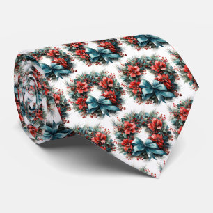 Pine Wreath with Holly Festive Christmas Pattern Tie