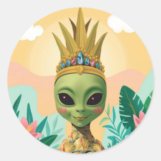 Pineapple Alien – Tropical Funny Fruit Art Classic Round Sticker