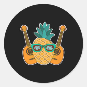 Pineapple Aloha Beaches Hawaii Ukulele Gift - Guit Classic Round Sticker