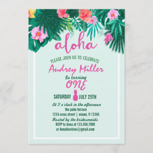 PINEAPPLE ALOHA tropical flower Birthday Invitation