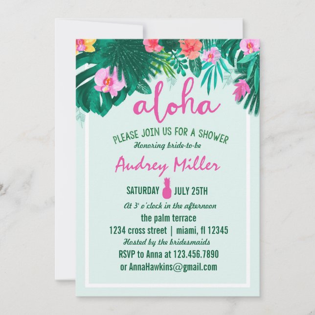 PINEAPPLE ALOHA tropical flower bridal shower Invitation (Front)