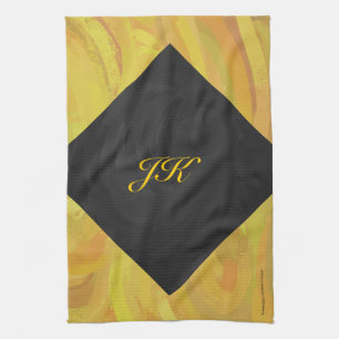 Pineapple and Black Monogram Tea Towel