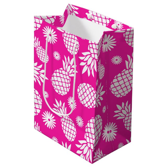 Pineapple and Daisy pink white gift bag (Front Angled)