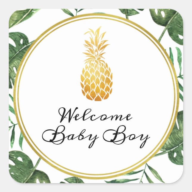 Pineapple And Foliage Baby Shower Sticker (Front)