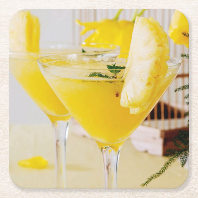 Pineapple and ginger Fresca cocktail Square Paper Coaster (Front)