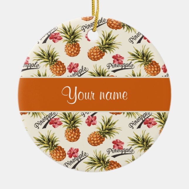 Pineapple and Hibiscus Ceramic Tree Decoration (Front)