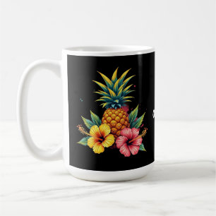 Pineapple and Hibiscus Floral Hawaii Summer Beach Coffee Mug