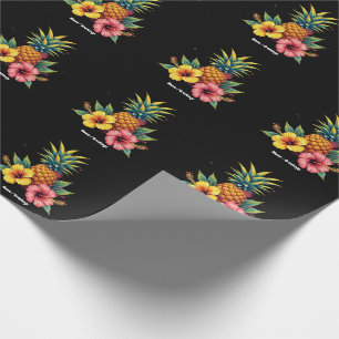 Pineapple and Hibiscus Floral Hawaii Summer Beach Wrapping Paper