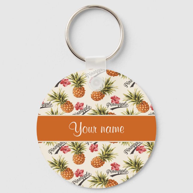 Pineapple and Hibiscus Key Ring (Front)