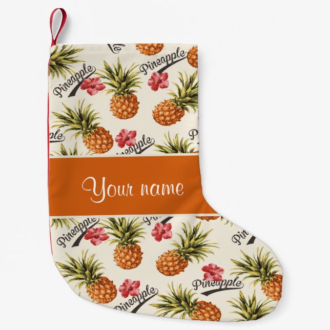 Pineapple and Hibiscus Small Christmas Stocking (Front)