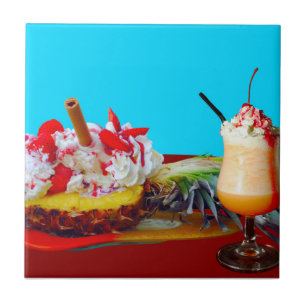 Pineapple and ice cream with a fruit smoothie  ceramic tile