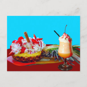 Pineapple and ice cream with a fruit smoothie postcard