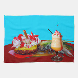 Pineapple and ice cream with a fruit smoothie tea towel