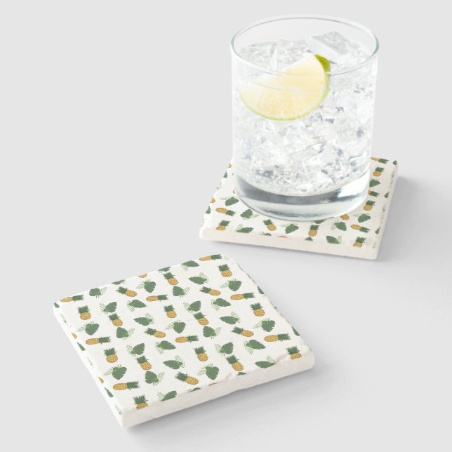 Pineapple And Palm Leaves Stone Coaster (Side)