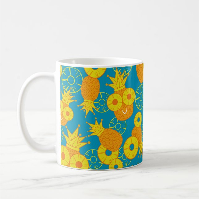Pineapple and pineapple rings. Seamless doodle pat Coffee Mug (Left)