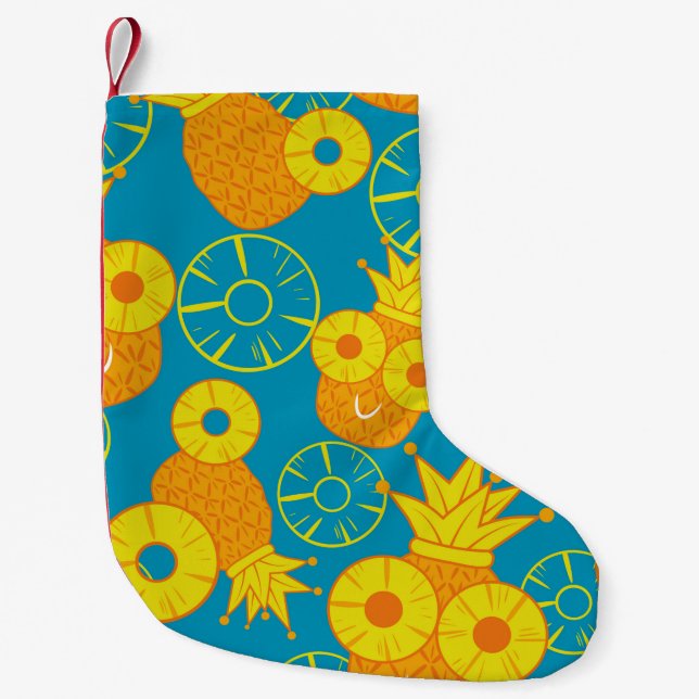 Pineapple and pineapple rings. Seamless doodle pat Small Christmas Stocking (Front)