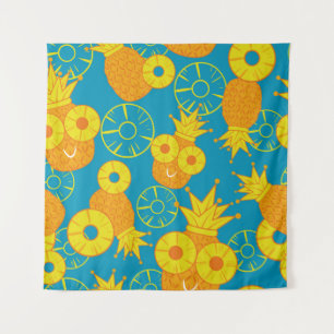Pineapple and pineapple rings. Seamless doodle pat Tapestry