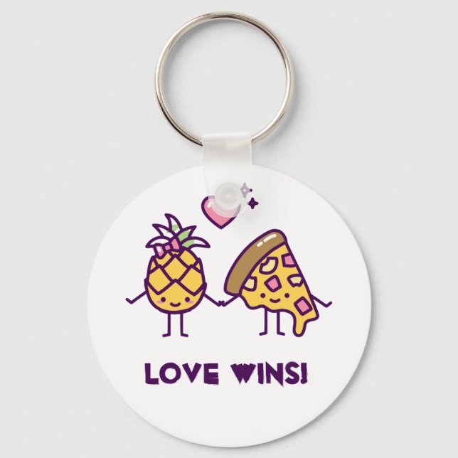 Pineapple and Pizza Love Wins Round Keychain (Front)