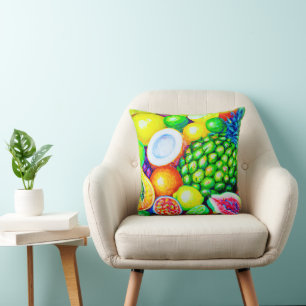 Pineapple and Tropical Fruits. Buy Now Cushion