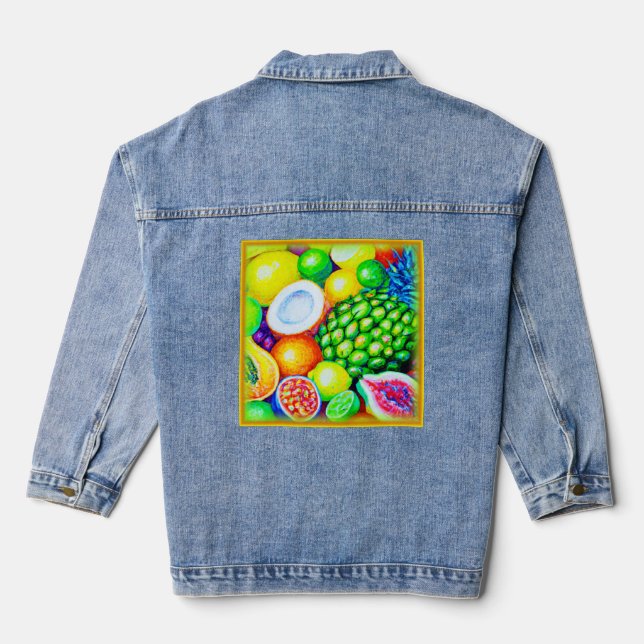 Pineapple and Tropical Fruits. Buy Now Denim Jacket (Back)