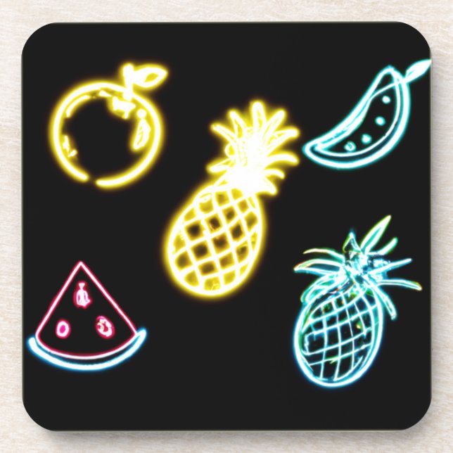 Pineapple and Tropical Fruits Neon Coaster (Front)