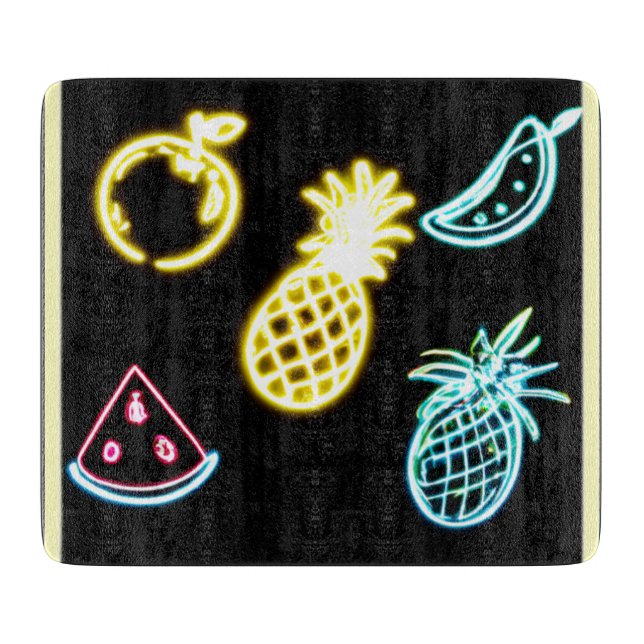 Pineapple and Tropical Fruits Neon Cutting Board (Front)