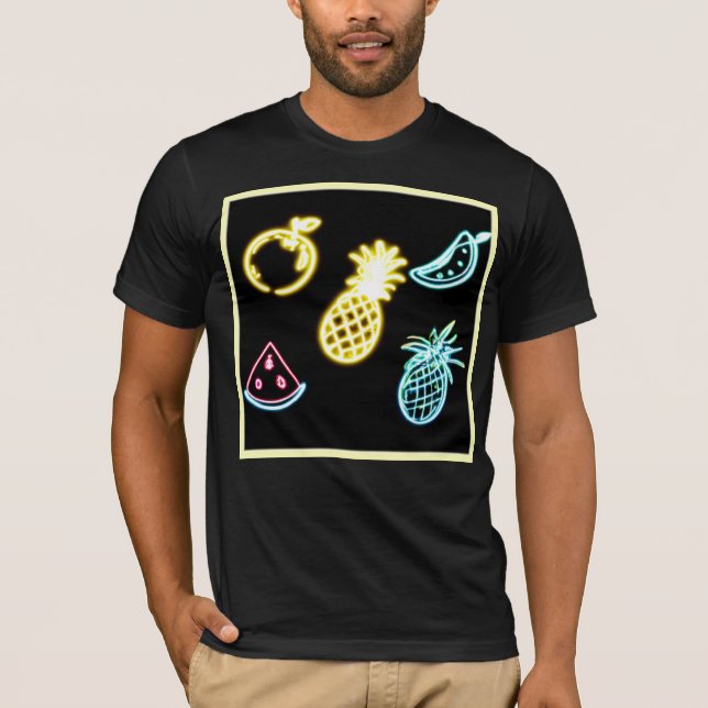 Pineapple and Tropical Fruits Neon T-Shirt (Front)