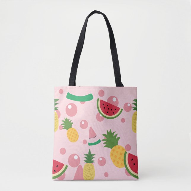 Pineapple and Watermelon Fruit Pink Tote Bag (Front)