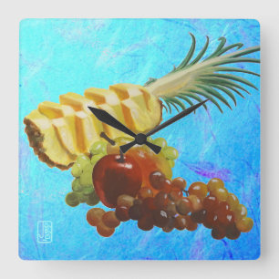 Pineapple, Apple, Pear, Grapes Acrylic Kitchen Square Wall Clock