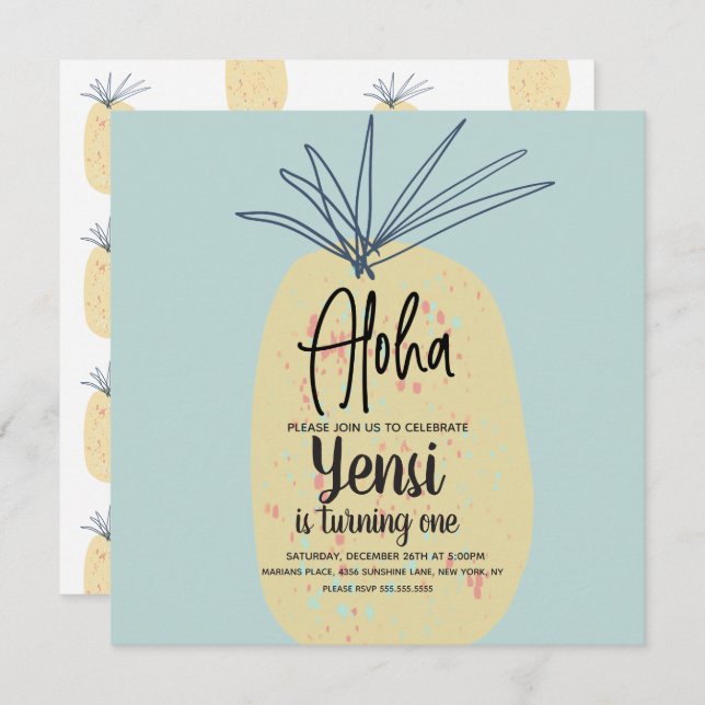 Pineapple Art Birthday Tropical Summer Aloha (Front/Back)