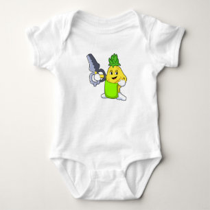 Pineapple as Hairdresser with Scissors & Razor Baby Bodysuit