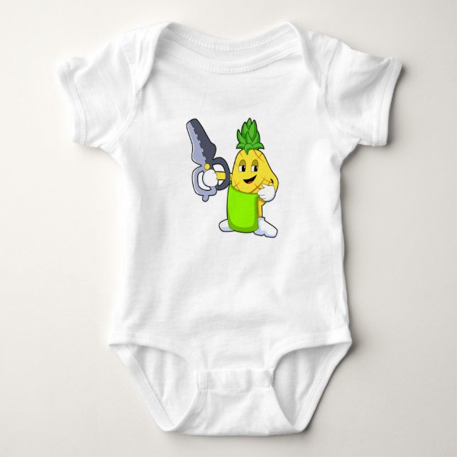 Pineapple as Hairdresser with Scissors & Razor Baby Bodysuit (Front)