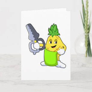 Pineapple as Hairdresser with Scissors & Razor Card