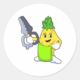 Pineapple as Hairdresser with Scissors & Razor Classic Round Sticker