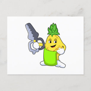 Pineapple as Hairdresser with Scissors & Razor Postcard