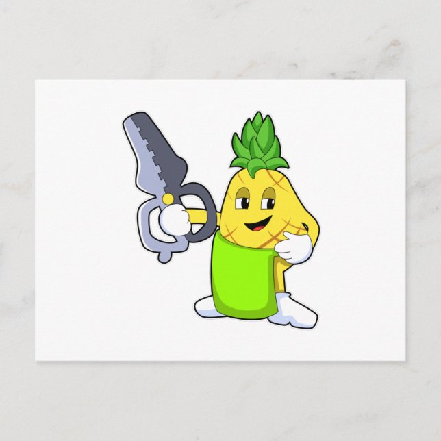Pineapple as Hairdresser with Scissors & Razor Postcard (Front)
