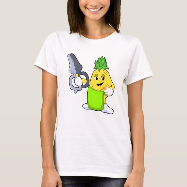 Pineapple as Hairdresser with Scissors & Razor T-Shirt (Front)