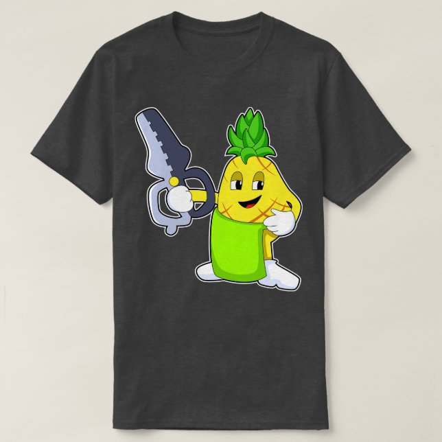 Pineapple as Hairdresser with Scissors Razor T-Shirt (Design Front)