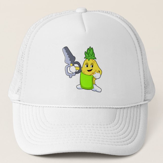 Pineapple as Hairdresser with Scissors & Razor Trucker Hat (Front)