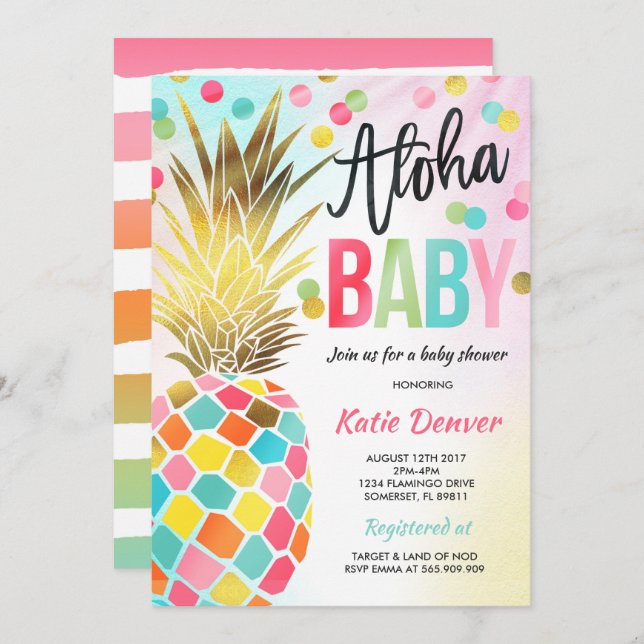 Pineapple Baby Shower Invitation Tropical Shower (Front/Back)