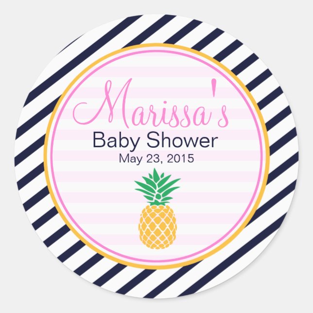 Pineapple baby shower party circle classic round sticker (Front)