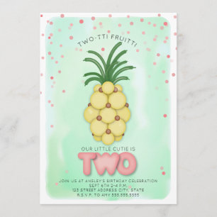Pineapple Balloon Pink Twotti Fruitti Birthday Invitation