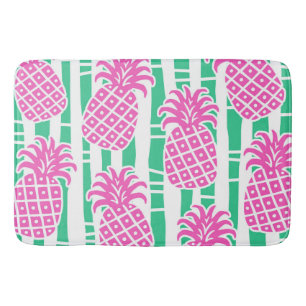Pineapple Bamboo Stripes Pink & Green Pattern Bath Mat