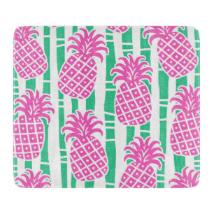Pineapple Bamboo Stripes Pink & Green Pattern Cutting Board