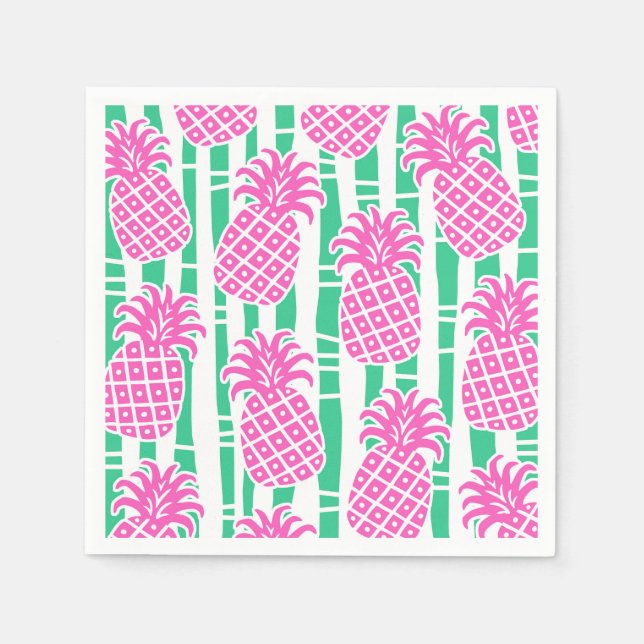 Pineapple Bamboo Stripes Pink & Green Pattern Napkin (Front)