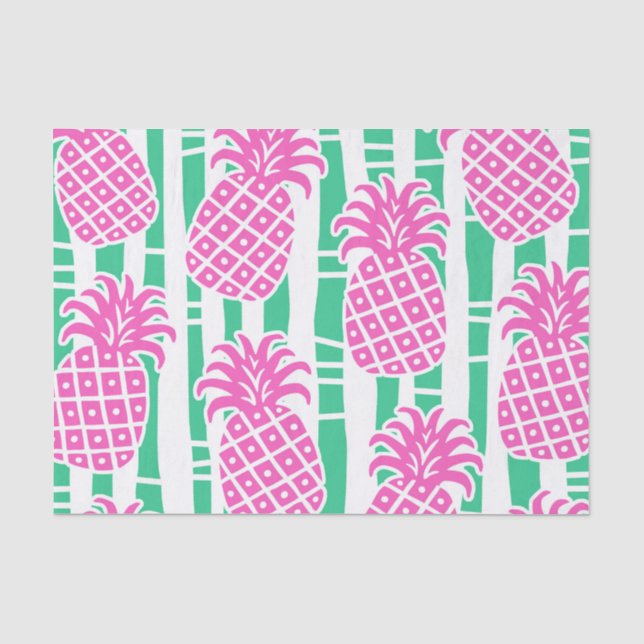Pineapple Bamboo Stripes Pink & Green Pattern Tissue Paper (Front)