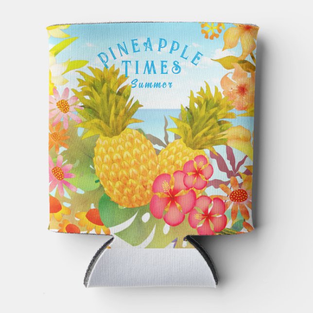 Pineapple Beach Floral Can Cooler (Front)