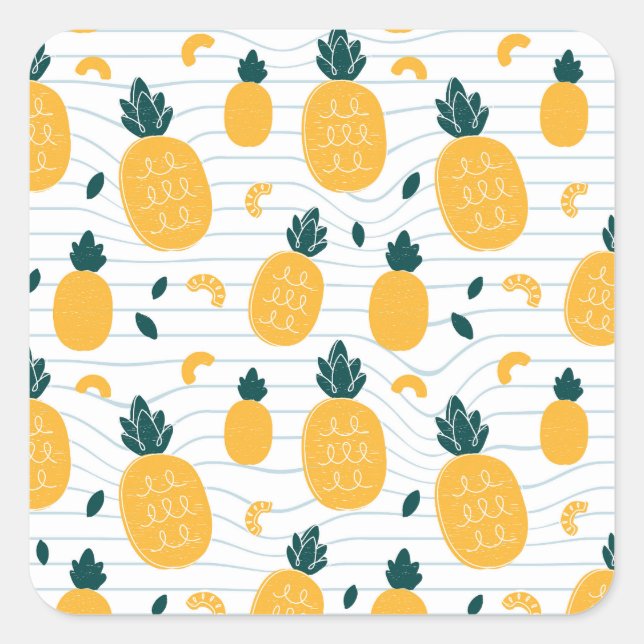 Pineapple Beauty: Hand Drawn Pattern Square Sticker (Front)